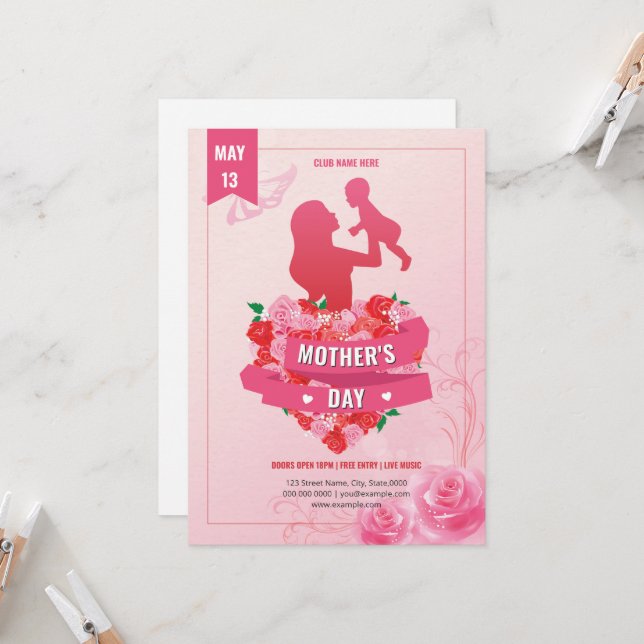 Convite Mothers Day Event Invitation Flyer Template (Frente/Verso In Situ)