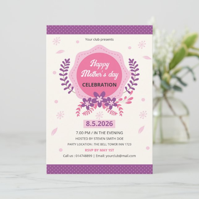 Convite Mothers Day Event Invitation Flyer Template (Em pé/Frente)