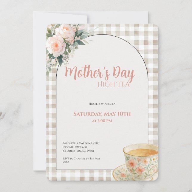 Convite Mother's Day High Tea Invitation Floral Tea Party (Frente)