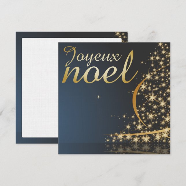 Convite Motif de Noël bleu avec arbre de Noël doré (Frente/Verso)