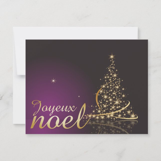 Convite Motif de Noël pourpre avec arbre de Noël doré (Frente)
