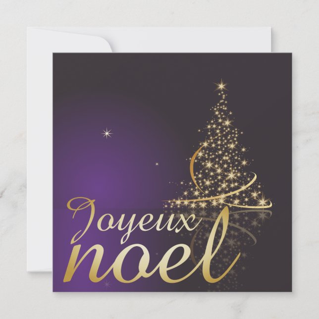 Convite Motif de Noël pourpre avec arbre de Noël doré (Frente)
