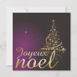 Convite Motif de Noël pourpre avec arbre de Noël doré
