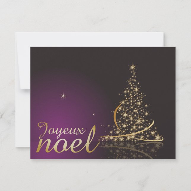 Convite Motif de Noël pourpre avec arbre de Noël doré (Frente)