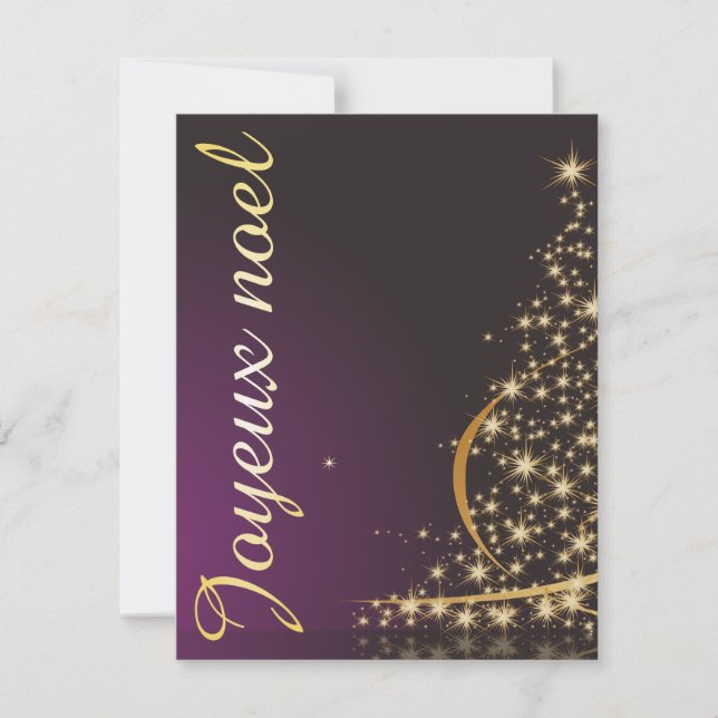 Convite Motif de Noël pourpre avec arbre de Noël doré (Frente)