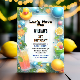 Convite Motif Splash Bubbles Summer Duam primeiro aniversa