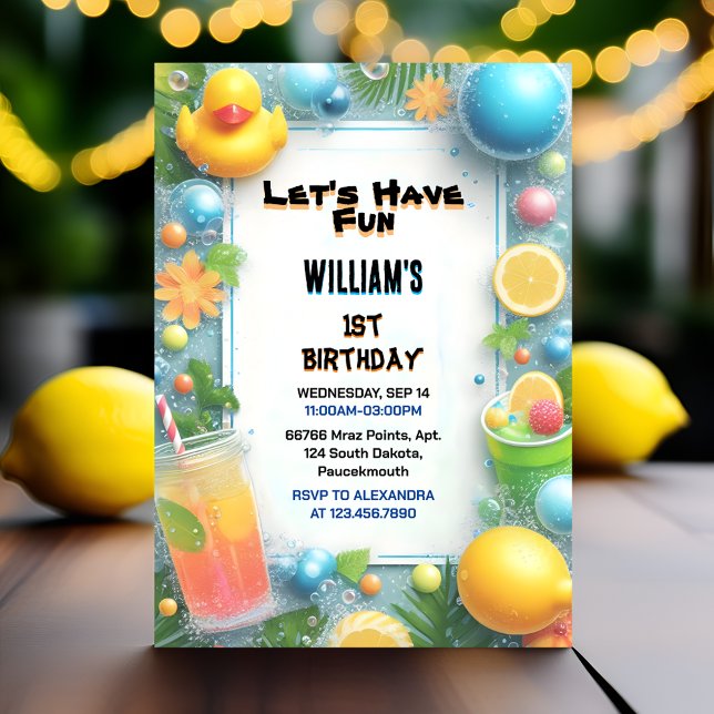 Convite Motif Splash Bubbles Summer Duam primeiro aniversa (Criador carregado)