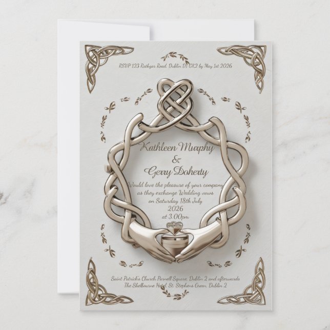 Convite Motifs e Padrões Tradicionais do Anel do Claddagh  (Frente)