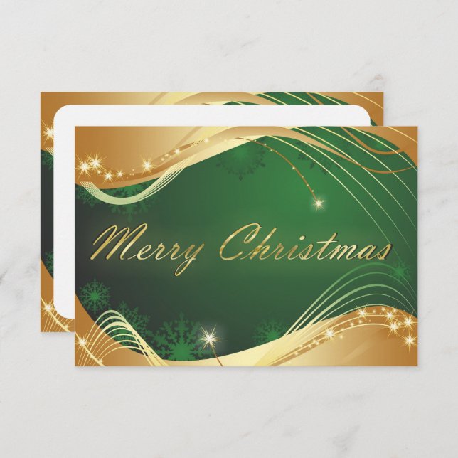 Convite Motivo de Natal do ouro com fundo verde (Frente/Verso)