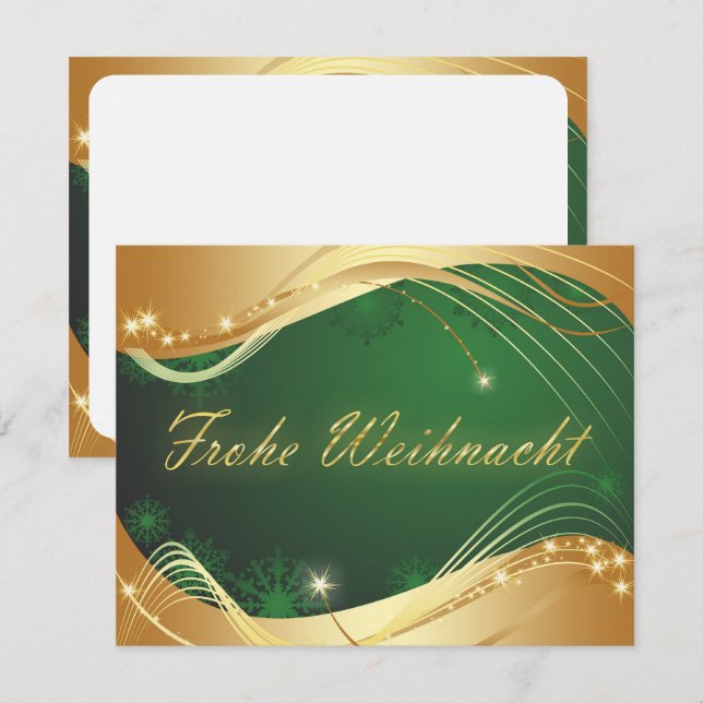 Convite Motivo de Natal Dourado com Fundo Verde (Frente/Verso)