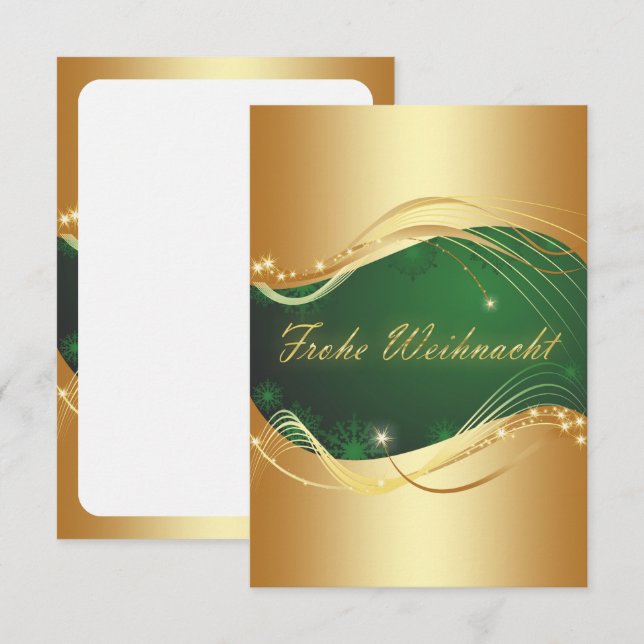 Convite Motivo de Natal Dourado com Fundo Verde (Frente/Verso)