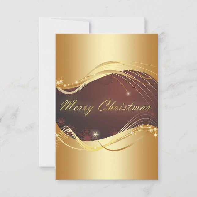 Convite Motivo de Natal dourado com fundo vermelho (Frente)