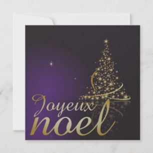 Convite Motivo de Natal roxo com árvore de Natal dourada