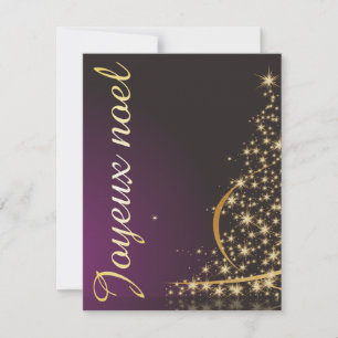 Convite Motivo de Natal roxo com árvore de Natal dourada