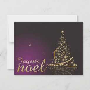 Convite Motivo de Natal roxo com árvore de Natal dourada