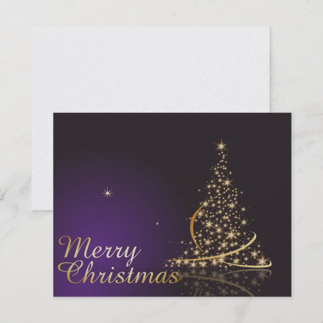 Convite Motivo de Natal roxo escuro com Natal dourado (Frente/Verso)