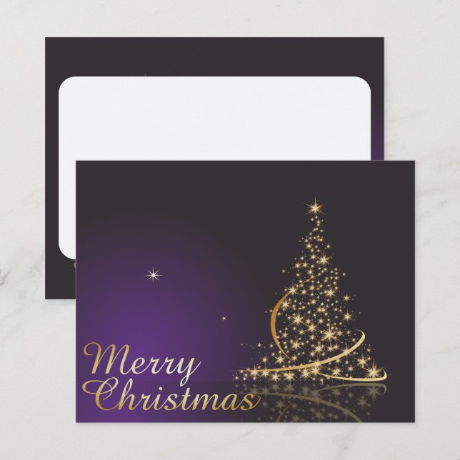 Convite Motivo de Natal roxo escuro com Natal ouro (Frente/Verso)
