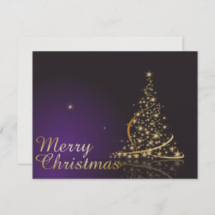 Convite Motivo de Natal roxo escuro com Natal ouro