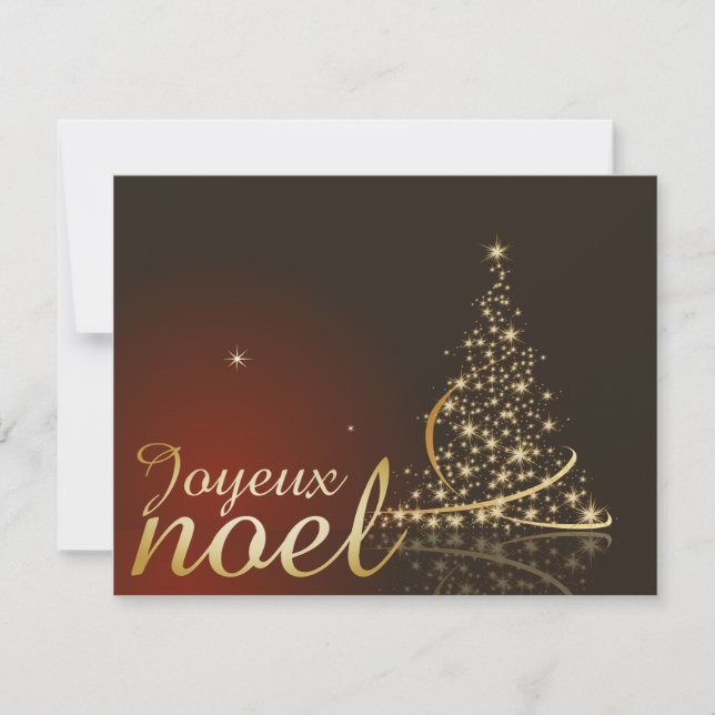 Convite Motivo de Natal vermelho com árvore de Natal doura (Frente)