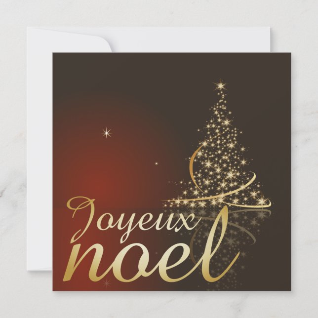 Convite Motivo de Natal vermelho com árvore de Natal doura (Frente)