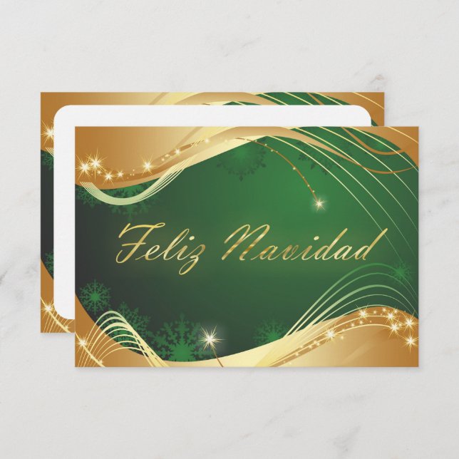 Convite Motivo dorado de Navidad con fondo verde (Frente/Verso)