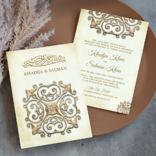 Convite Motivo Dourado Antigo Casamento Islâmico Muçulmano