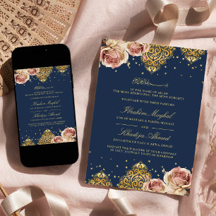 Convite Motivo Islâmico Rosa Roxa Azul Marinho Casamento M