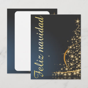 Convite Motivo natalício azul com dourado árvore de natal.