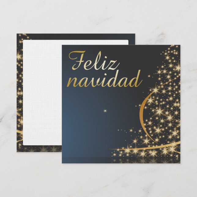 Convite Motivo natalício azul com dourado árvore de natal. (Frente/Verso)