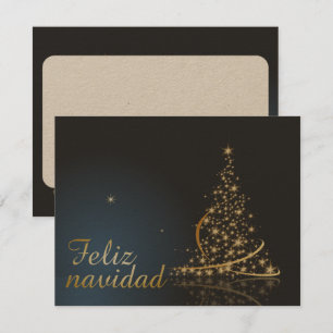 Convite Motivo natalício azul com dourado árvore de natal.