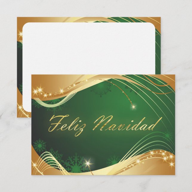 Convite Motivo natalício dourado com fundo verde (Frente/Verso)