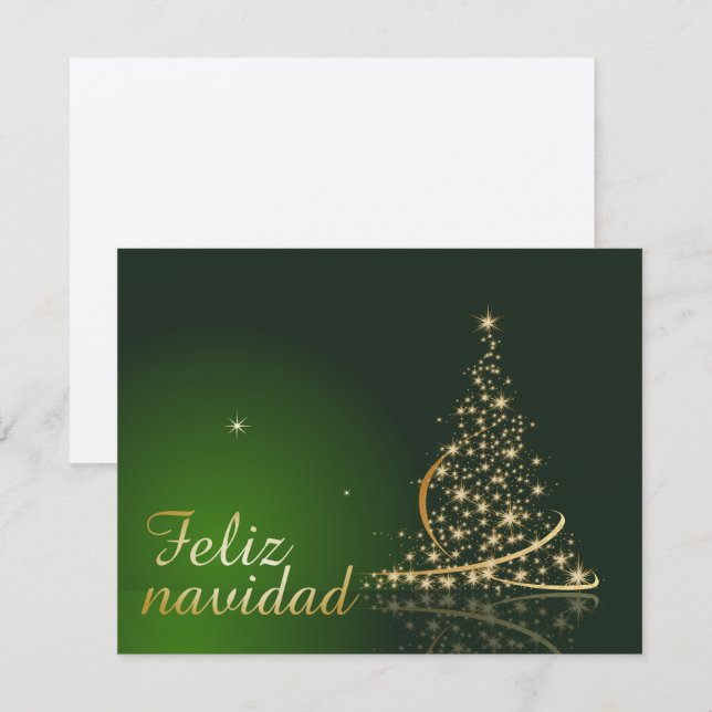 Convite Motivo natalício verde com árvore de Natal. (Frente/Verso)