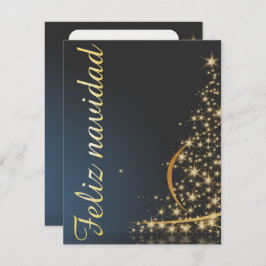 Convite Motivo navideño azul con dorado árbol de navidad