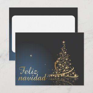 Convite Motivo navideño azul con dorado árbol de navidad