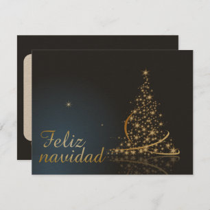 Convite Motivo navideño azul con dorado árbol de navidad