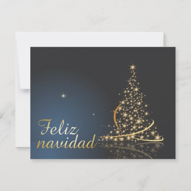 Convite Motivo navideño azul con dorado árbol de navidad (Frente)