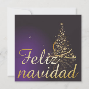 Convite Motivo navideño morado oscuro con dorado árbol