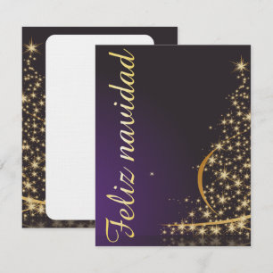 Convite Motivo navideño morado oscuro con dorado árbol d