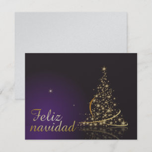 Convite Motivo navideño morado oscuro con dorado árbol d