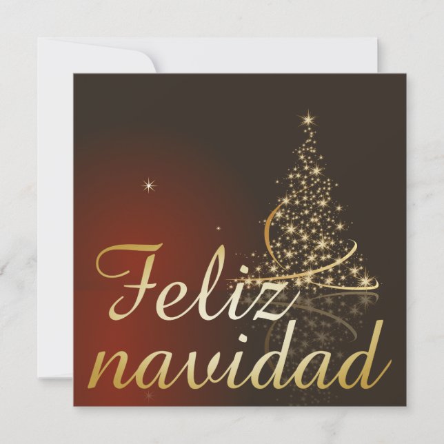 Convite Motivo navideño rojo con dorado árbol de navidad. (Frente)