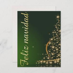 Convite Motivo navideño verde con arbol de navidad.