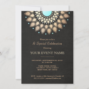 Convite Motivo Ornamental Dourado Elegante com Visual de L