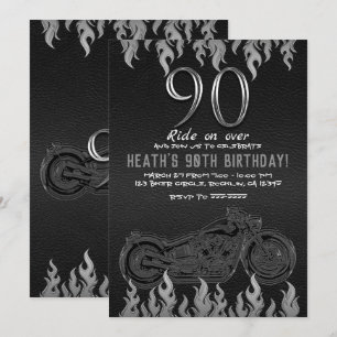 Convite Moto de Couro Preto Prata 90TH Aniversário de 90 A
