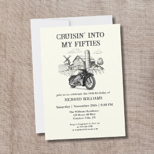 Convite Moto-moto Vintage Barn, de 50 anos, cruzando o 50.