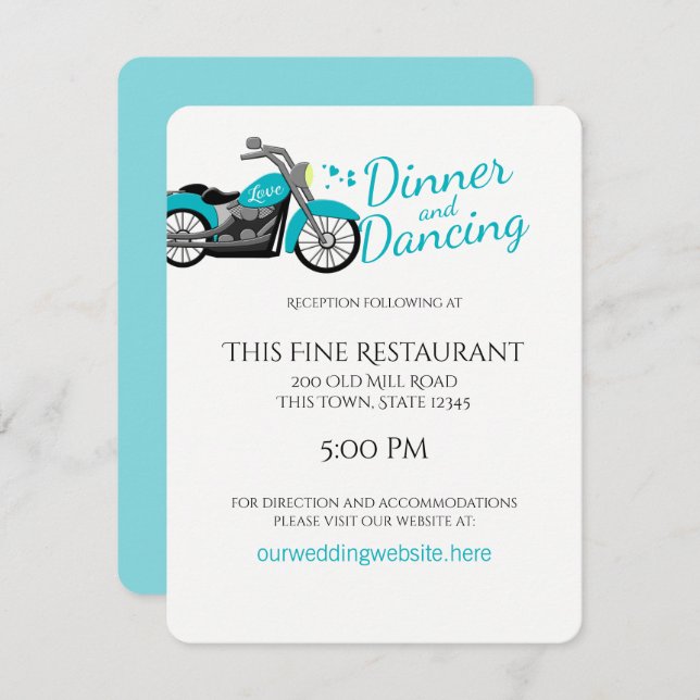 Convite Motocicletas e Corações de Recepção de casamento A (Frente/Verso)