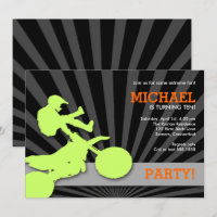 Convite Motocross Dirtbike, Verde e Laranja