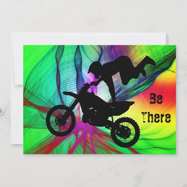 Convite Motocross em uma Web Psychedelic Spider (Frente)