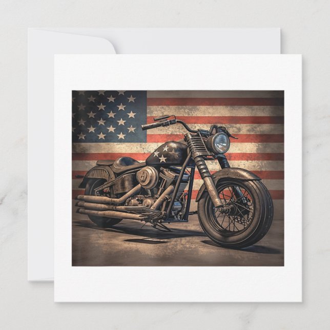 Convite Motorcycle USA Flag Biker (Frente)