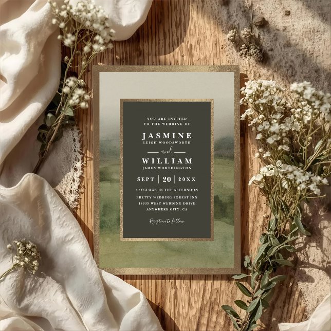 Convite Mountain Forest Rustic Elegant QR Code Wedding (Criador carregado)