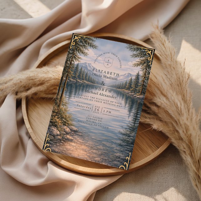 Convite Mountain Lake Forest Reflection Wedding (Criador carregado)